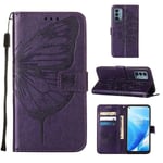 Yhteensopiva Oneplus Nord N200 5g läppäkotelon kanssa Butterfly-kohokuvioidulla Pu-nahkaisella kickstand-luottokorttikotelon suojus - tummanvioletti