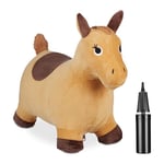 Relaxdays Bouncing Hopper, Horse Design, Incl. Pump, for Children 3+, 50 kg Capacity, BPA-Free, Inflatable, Light Brown, 46 x 25 x 59 cm