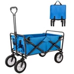 Chariot de Jardin, Remorque à Main avec 2 Porte-Gobelets et Poignée Réglable, Charge 120kg, Bleu