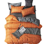 Check Duvet Cover Double Reversible Orange and Grey Quilt Cover Set with Zipper Closure,Lightweight Soft Microfiber 3 Piece (1 Duvet Cover + 2 Pillow Shams) checkered Bedding &Linen Geometry