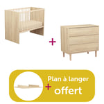 Sauthon Chambre Duo Paloma : Lit 60x120 bébé bois, Commode 3 tiroirs Plan à langer bois offert