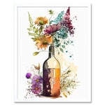 Spring Wildflower Bouquet in a Glass Wine Bottle Art Print Framed Poster Wall Decor 12x16 inch