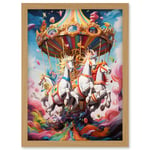 Magical Carousel in Rainbow Clouds Bright Bold Vibrant Fantasy Kids Bedroom Baby Nursery Artwork Framed Wall Art Print A4