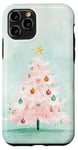 iPhone 11 Pro Aesthetic Pink Christmas Tree Watercolor Holiday Xmas Mint Case