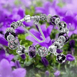 Bracelet - Perles Verre de Murano - Violet - Plaqué Argent 925 - Haute Qualité