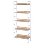 eSituro Bibliothèque Étagère de Rangement Étagère de Cuisine avec 5 Niveaux en métal et Panneau aggloméré 60x27,5x160cm,Chêne Clair+Blanc SSTR0023