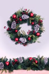 50cm Decorated Mixed Pine Wreath with Red Baubles | Christmas Tree World