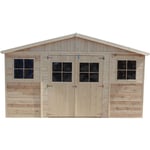 Abri de Jardin en Bois 8 m² - extérieur H246 x 418 x 220 cm - Construction de panneaux en bois naturel - avec sol imprégné Timbela M332+M332G