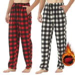 Lot de 2 Bas de Pyjama Homme en Polaire à Carreaux Hiver Pantalon de Pyjama Souple avec Poches Confortable Vêtements de Nuit