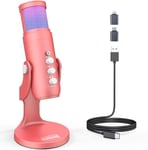 Microphone USB, microphone de jeu RVB pour iPhone, PC, téléphone portable et PS5, avec silencieux, réduction du bruit, contrôle Echo et gain, pour podcasting, enregistrement, streaming,