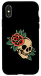 Coque pour iPhone X/XS Tatouage esthétique rose rouge fleur pour enfants homme femme