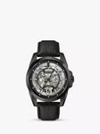 Bulova 98A304 Men's Sutton Collection Skeleton Dial Automatic Leather Strap Watch, Black/Silver