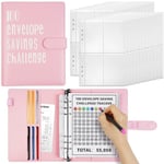 OFFCUP 100 Envelopes Saving Challenge, 25 Envelope Challenge Binder, Savings Book with Cash Envelopes Easy and Fun Way to Save $5,050, Money Saving Envelope for School, Home, Office (Pink)