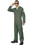 Smiffys Aviator Costume, Green with Zip Up Jumpsuit, Land, Sea and Air Forces Fancy Dress, Troops Dress Up Costumes