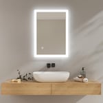 EMKE Miroir Salle de Bain LED 50x70 cm, Miroir avec Éclairage Blanc Froid, Miroir Mural avec Interrupteur Tactile, IP44, Économe en Énergie, Miroir Lumineux