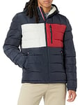 Tommy Hilfiger Men's Midweight Sherpa Lined Hooded Water Resistant Puffer Jacket, Tommy Flag Combo Tech, XL