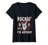 Womens Rockstar Birthday Rock Star Themed Rocker 7th Birthday V-Neck T-Shirt