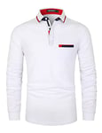 LIUPMWE Mode Polo Homme Manche Longue Cotton Casual T-Shirt Slim Fit Tops S-3XL,XXL,Blanc-1