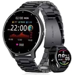 Smart bluetooth montre ZL0D acier noir + silicone bracelet étanche sport fréquence cardiaque santé