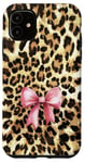 iPhone 11 Leopard Cheetah Pattern With Light Pink Bow Coquette Girl Case