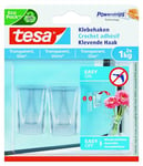 tesa Crochet Adhésif pour Verre et Surfaces Transparentes 1kg - Peut soutenir des Objets jusqu'à 1kg par Crochet - Paquet de 2 Crochets avec 4 Languettes Adhésives