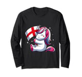 Unicorn Hugging England Flag Boys Girls Women Kids English Long Sleeve T-Shirt