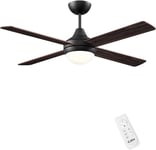 Bois Ventilateur Plafonnier Bicolore, 48 pouces Ventilateur de Plafond avec Lumiere et Télécommande, Ventilateur Plafond Silencieux Reversible DC Moteur,4 Lames, 18W Dimmable LED