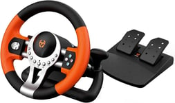 K-Driver Ensemble Volant Et Pédales Multiplateforme, Levier De Vitesse Et Palettes Sur Le Volant, Effet Vibration, Compatible Pc, Ps3, Ps4 Et Xbox, Noir/Orange