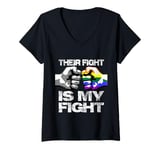 Womens Fist Bump Their Fight Is My Fight LGBTQ+ Awareness Gay Pride V-Neck T-Shirt