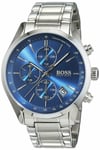 Hugo Boss HB1513478 Grand Prix Mens' Blue Dial Stainless Chrono Watch + Gift Bag