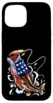 Coque pour iPhone 15 Pêche au bar poisson drapeau américain papa père 4 juillet