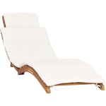Helloshop26 - Transat chaise longue bain de soleil lit de jardin terrasse meuble d'extérieur pliable avec coussin blanc crème bois de teck