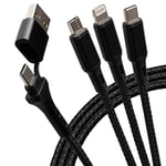 Maplin USB-A & USB-C to 3 in 1 Multi Charging Cable USB-C & Lightning & Micro USB-B 12W Braided 1.2m, for iPhones, iPads, Android phones inc Samsung S7/S6/S5, Sony, Huawei, PS4, HTC, Kindle, Cameras