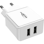 ANSMANN Chargeur USB HC212 pour Smartphone, Tablette, écouteurs, etc. (1 PCE) – Adaptateur Secteur avec contrôle de Charge Smart IC – Chargeur téléphone à Double Ports USB-A 2,4A – Blanc