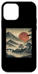 Coque pour iPhone 12 mini Village japonais vintage jardin vue montagne paysage soleil