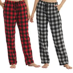 2 Pack Flannel Plaid Pyjama Bottoms Womens with Pockets & Drawstring Soft Fleece Lounge Sleepwear Pants Winter Warm Soft Pjs for Ladies