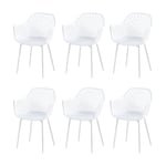 DORAFAIR Lot de 6 Fauteuil pour le jardin, chaises pour salle à manger, salon, terrasse, chaise robuste, plastique+fer, blanc