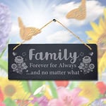 Stukk Tree Branches Laser Hanging Strength Love Gift Sign (Family Forever for Always), Natural Engraved Slate Stone Plaque, 30x12cm (Large)