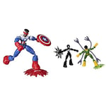 AVN Bend and Flex Captain America Falcon + Marvel Spider-Man Bend and Flex - Spider-Man en Costume Noir Vs Doc Ock Figurines Flexibles de 15 cm, pour Enfants