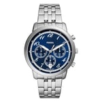 FOSSIL Neutra Montre pour Homme, Mouvement Chronographe avec Bracelet en Acier Inoxydable ou en Cuir, Argent et Bleu, 44mm