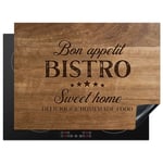 KitchenYeah© Protege Plaque Induction 70x52 cm Deco Cuisine Accessoires Pratique Protection De Vitroceramique Citation - Bistro - Bon appétit - Sweet home - Texture du bois - 70x52 cm