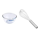Pyrex Glass Bowl 3.0L, Pack of 1 & Metaltex 25 cm Stainless Steel Heavy Duty 8 Wire Whisk, Silver