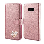 QLTYPRI Étui pour Galaxy S8 Plus Coque, Flip Case Étui Paillette Glitter Bling Portefeuille en Cuir Housse avec Porte Carte Magnétique Wallet Cover pour Samsung Galaxy S8 Plus - Or Rose