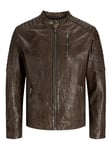 JACK & JONES Men's Jjerichard Leather Jacket Noos, Brown Stone, L