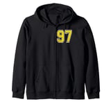 Number 97 in Yellow Black White Pocket Version Zip Hoodie