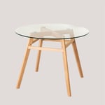 Table à manger ronde en verre et bois de hêtre Scand Nordic Sklum 100 cm - Ø100 cm