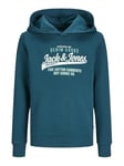 JACK&JONES JUNIOR Jjelogo Sweat à Capuche 2 col 24/25 Noos Mni Sweatshirt, Bleu Sarcelle/imprimé : Blanc + Vert Hiver, 7 Ans Garçon