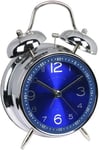 4" Métal Jumelle Cloche Alarme Horloge Chevet Facile Réglage Bruyant Batterie Opéré Voyage Quartz Réveil Mécanique Réveil Pour Les Enfants (Bleu)