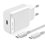 Chargeur USB C Rapide 25W pour Samsung Galaxy A15 A54 5G A34, A55 A35 A13 A14 A33 A53 A52 A72 S24 S23 S22 S21 S20 S10 S9 Z Flip4 Super Fast Charging Secteur Adaptateur avec 1.5m Cable Type C