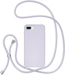 Cordon De Coque Pour Iphone 7 Plus/Iphone 8 Plus, Étui En Silicone Liquide Avec Charge Sans Fil, Réglable Lanyard Case Bandoulière Détachable Tpu Bumper Cover Housse De Protection - Lavande